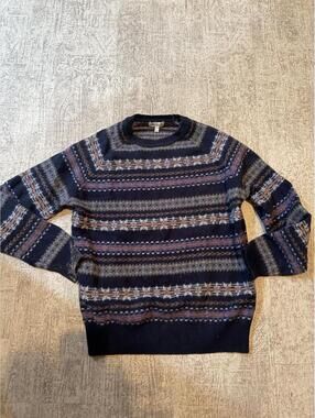 Peter Millar Men’s Wool Pullover Fairisle Crewneck Navy Print Sweater L